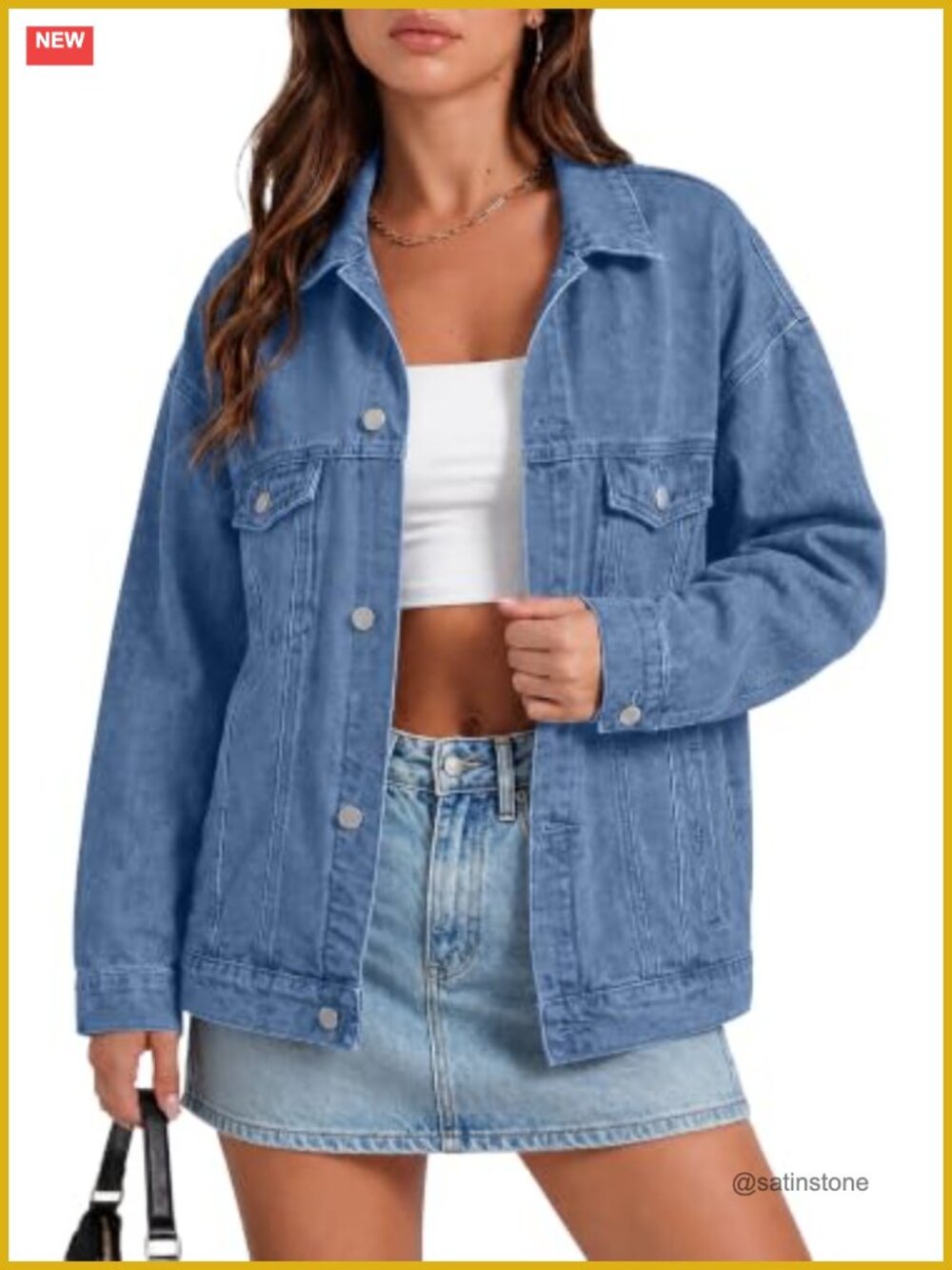 Oversized Button Down Denim Jean Jacket Chest Pockets